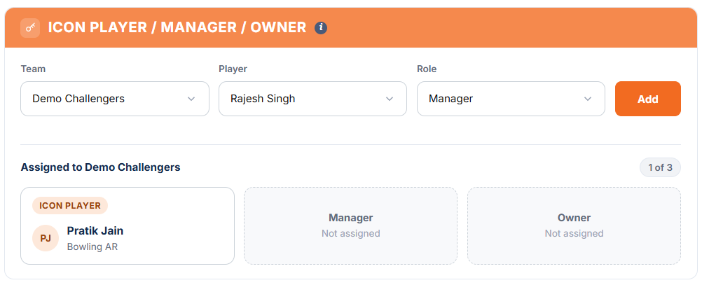 Manage Icon Player, Manager and Owner for a team