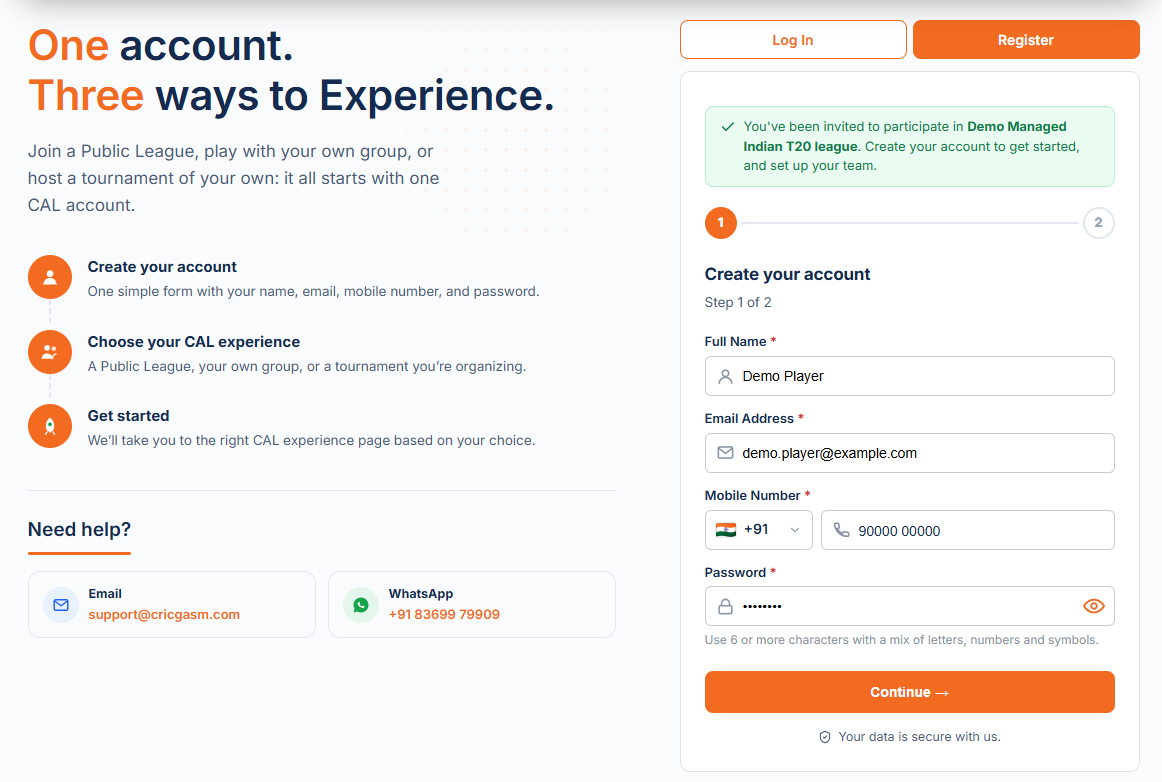 Team opens the join link: step 1 of 2 with the invited banner