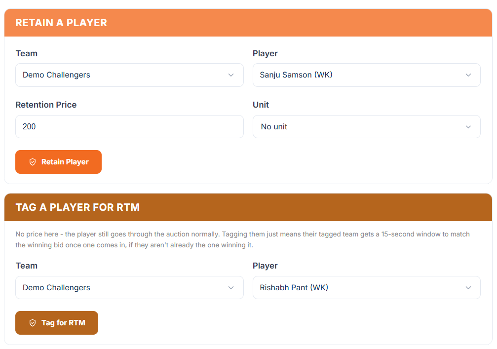 Retain a Player and Tag a Player for RTM