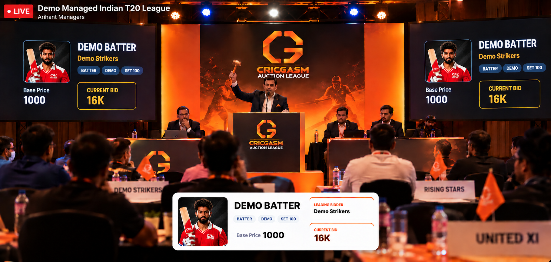 Full-screen YouTube live stream with the Current Bid card