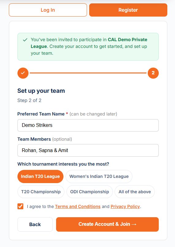 Friend sets up the team: step 2 of 2
