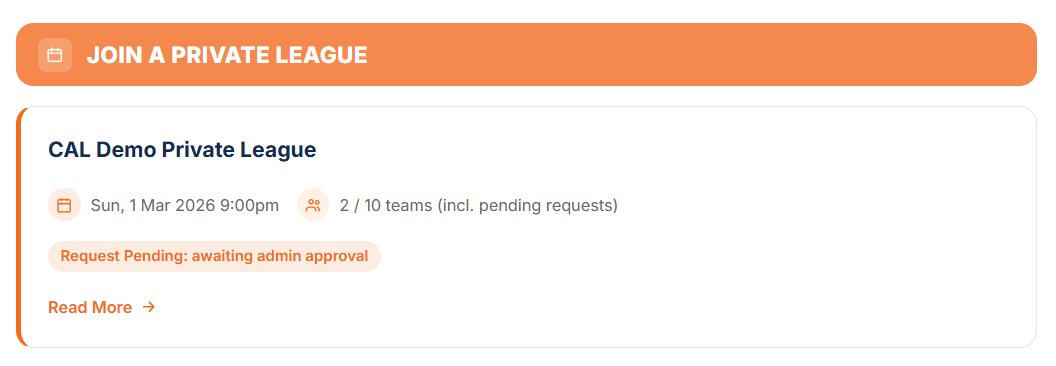 After joining, the friend sees the team on their dashboard marked Request Pending