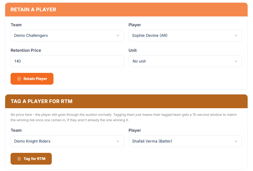 Retain a Player and Tag a Player for RTM