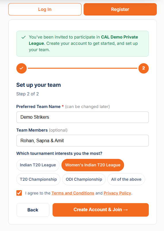 Friend sets up the team: step 2 of 2