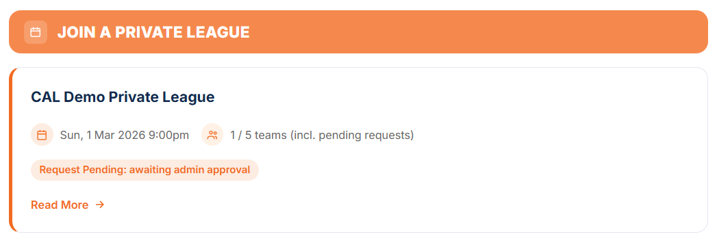 After joining, the friend sees the team on their dashboard marked Request Pending