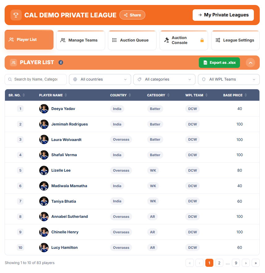 Player List tab with the ready player list