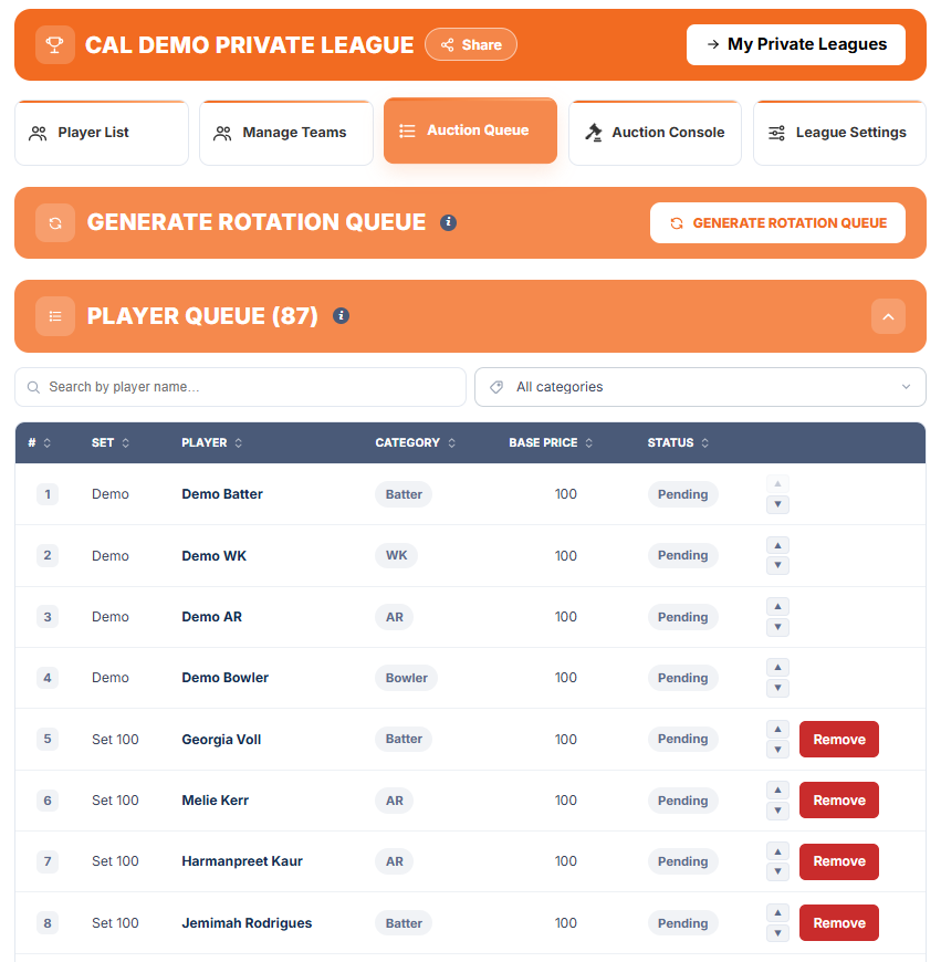 Auction Queue tab: Generate Rotation Queue